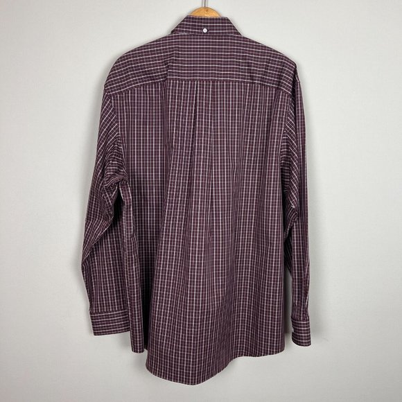 Duluth Trading Shirt Mens Large Wrinkle Fighter Check Plaid Button Down Burgundy - Picture 6 of 10